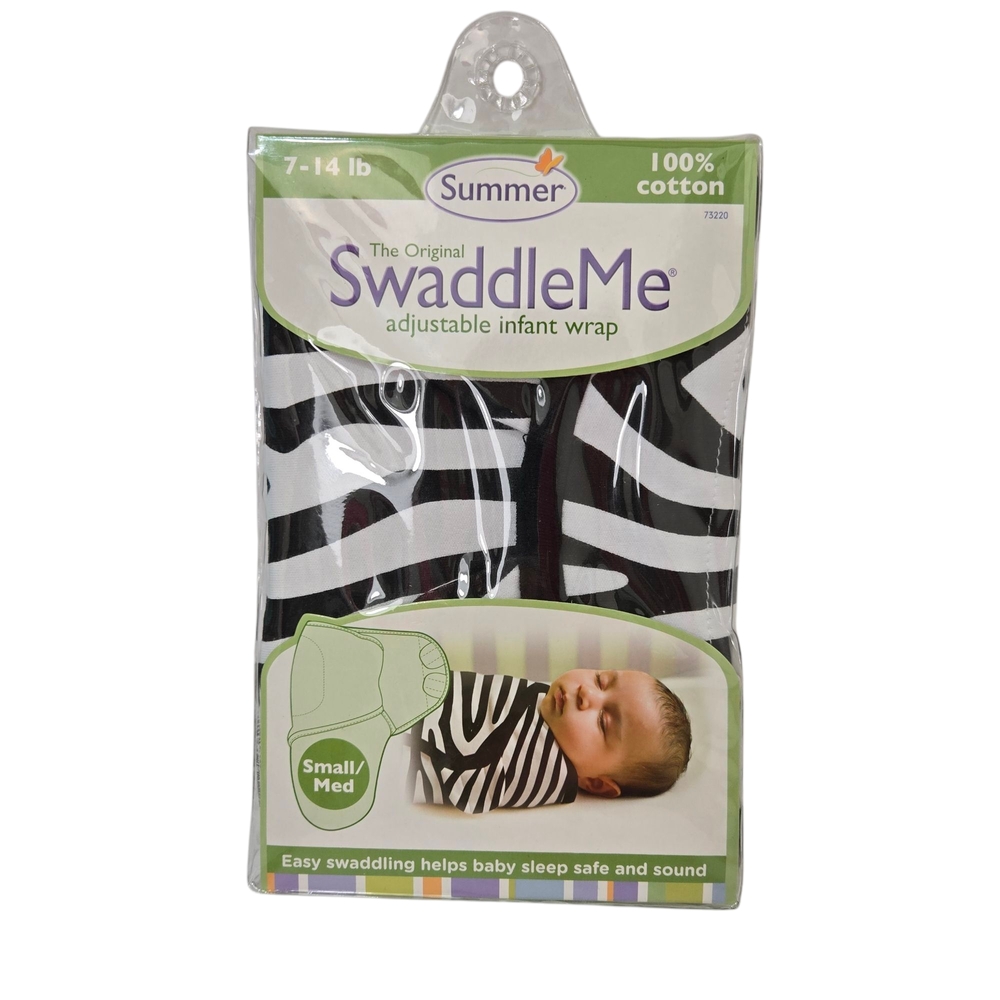 NIP SwaddleMe Adjustable Infant Wrap Cotton Small/Med 7-14 lb Black And White